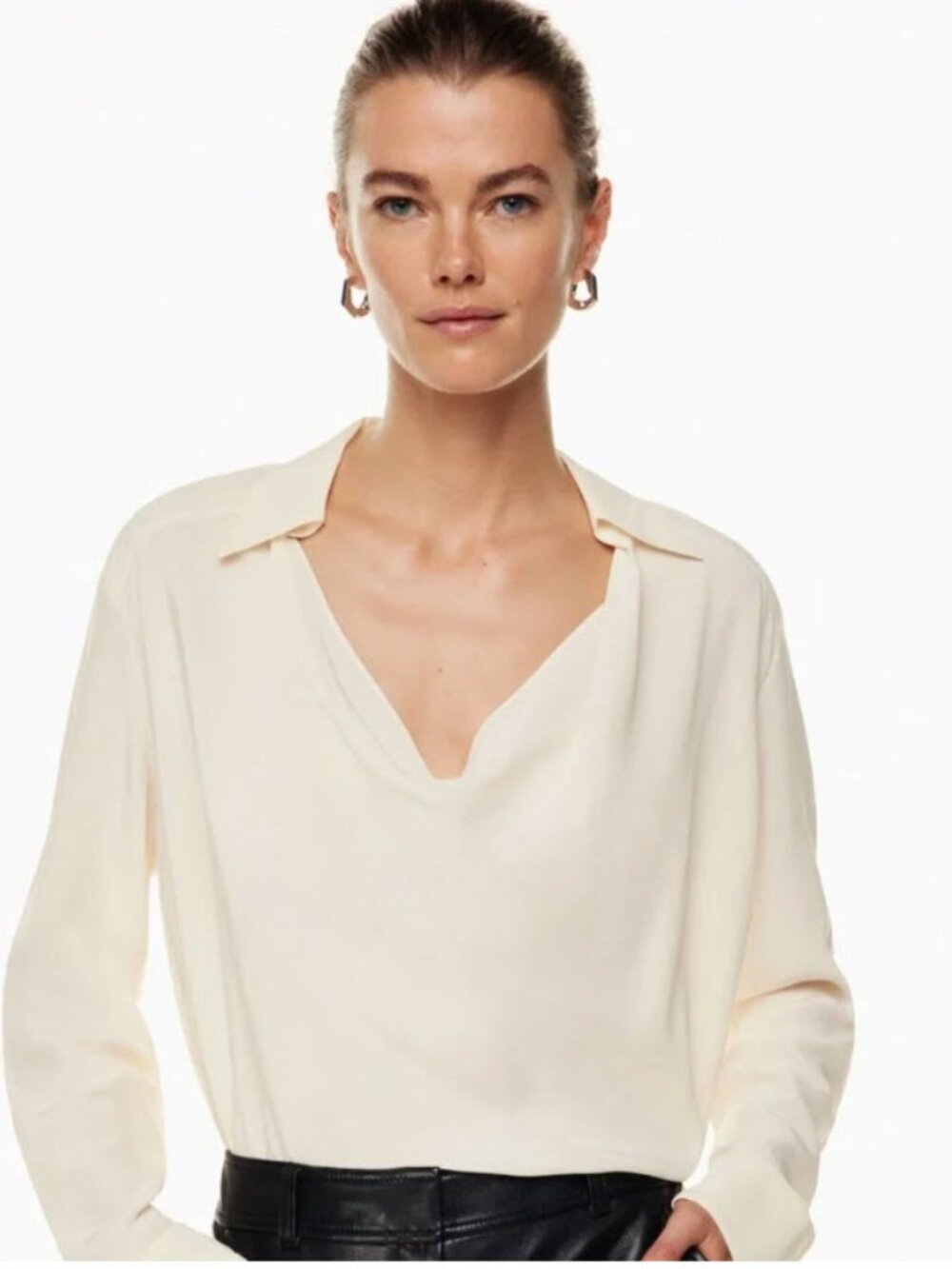 Babaton Reihana Silk Cowl Blouse Birch Cream Long Sleeve Size Large
